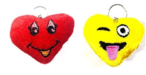MJ Ragav Red Smiley Emoji Heart Keychain (Set of 2) Stuffed Soft Plush ...