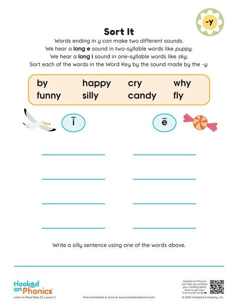 Y as a Vowel Sort It Worksheet | Hooked on Phonics