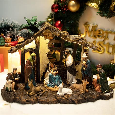 Buy Nativity Set for Christmas Indoor, Resin Figurines Ornaments Set ...