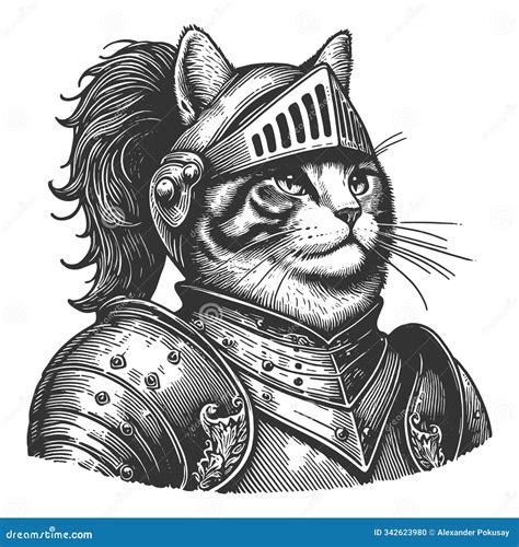 Knight Cat in Armor Engraving Vector Illustration Stock Illustration ...