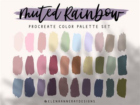 4 Procreate Color Palettes, Muted Rainbow, Soft Colors, Pastels ...