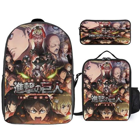 3PCS Attack On Titan Travel Backpack Set Sport Large Capacity Bookpacks ...