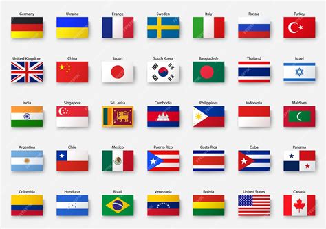 Country flags collection in realistic style | Premium Vector