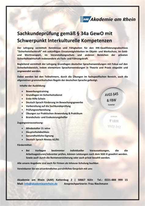 Sachkundeprüfung gem 34a GewO mit Führerscheinerwerb Kl in Köln ...