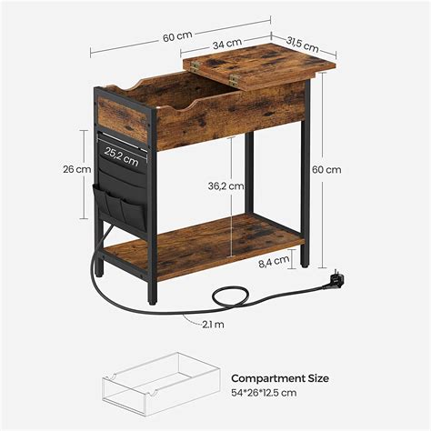 Side Table Folding Bedside Table with Sockets Folding Table Top with S