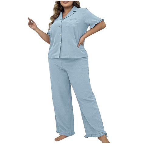 Big Sales juhao Women 2 Piece Plus Size Pajamas Set Button Down Short ...