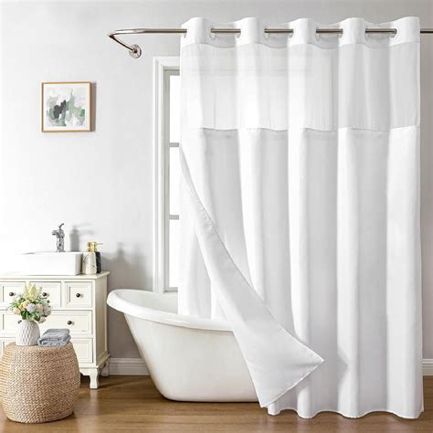 Amazon.com: eachope No Hooks Needed Linen Textured Shower Curtain with ...