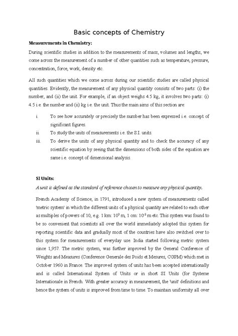 Basic concepts of Chemistry - Basic concepts of Chemistry Measurements ...