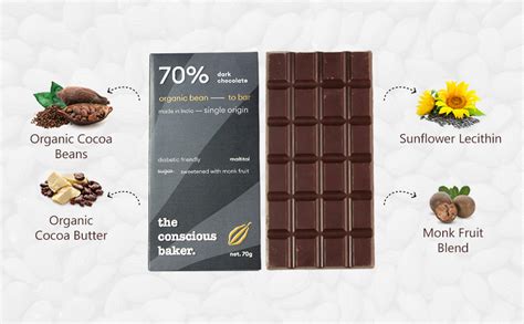 The conscious baker 70% Dark Chocolate Bar (70g - Pack of 2) | Single ...