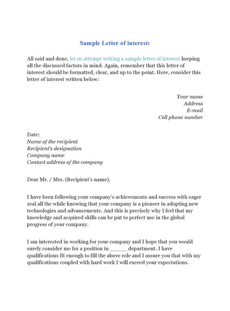 30 Editable Letter of Interest for a Job Templates - TemplateArchive