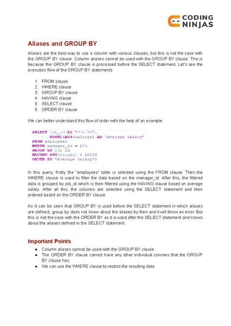 Aliases and Group BY - Aliases and GROUP BY Aliases are the best way to ...