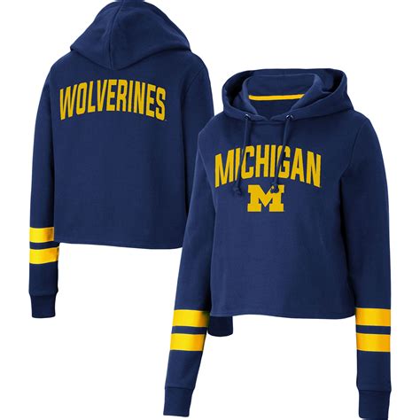 Women's Colosseum Navy Michigan Wolverines Throwback Stripe Cropped ...