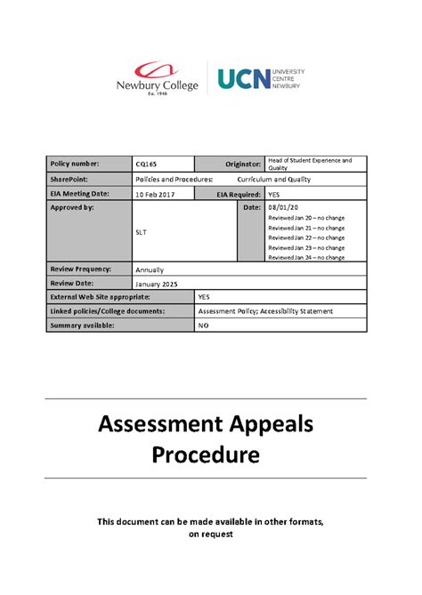 Assessment Appeals Procedure - Policy number: CQ165 Originator: Head of ...
