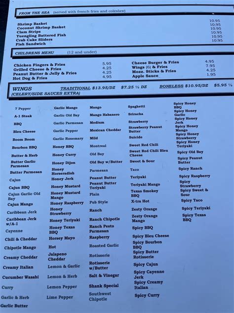 Menu at Beanie's Bar & Grill, Mount Joy