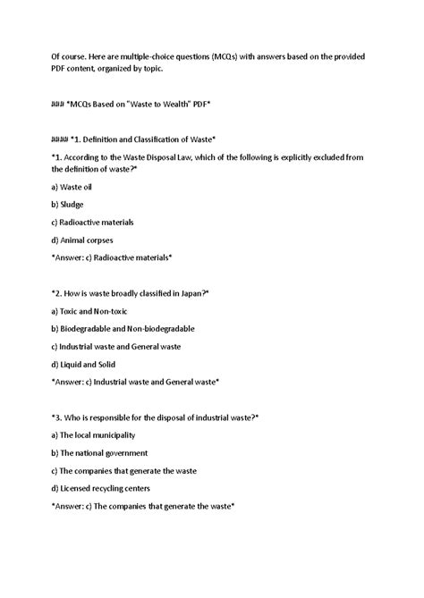 Www 1 MCQ 1 - Waste Management and Environmental Impact - Studocu