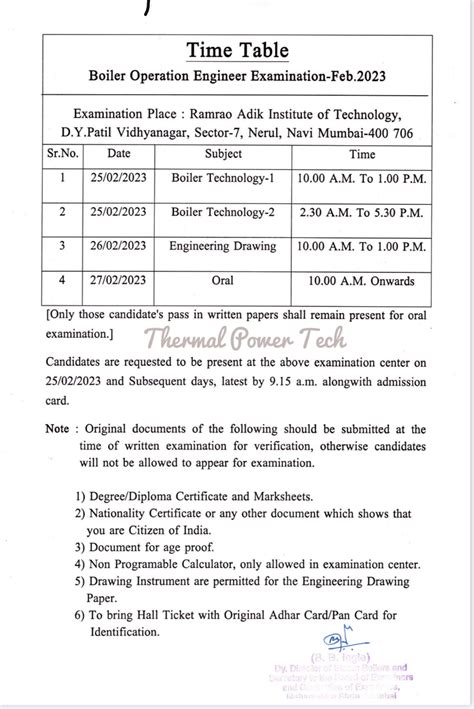 Maharashtra 2023 BOE Exam Time Table - Thermal Power Tech