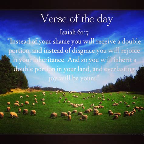 Verse of the day: Isaiah 61:7 NIV "Instead of your shame you will ...