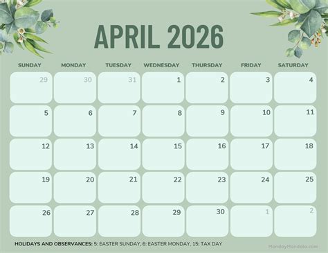 April 2026 Calendars (Free PDF Printables)