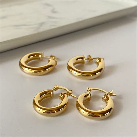 Gold Chunky Hoop Earrings, Small Thick Hoop Earrings, 18k Gold Filled ...