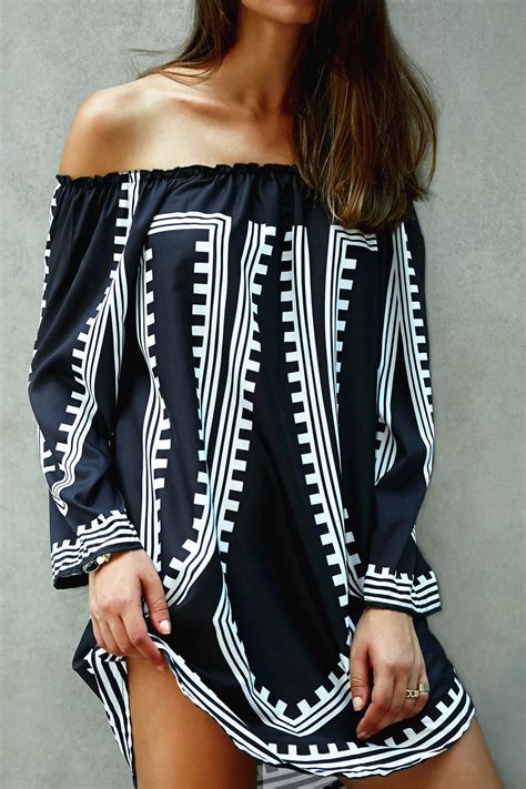 $14.02 Off-The-Shoulder Printed Loose Fitting Dress | Fashion, Loose ...