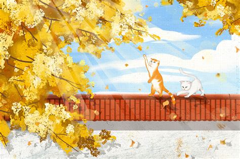 手绘秋天秋至大树原创背景插画图片素材免费下载 - 觅知网