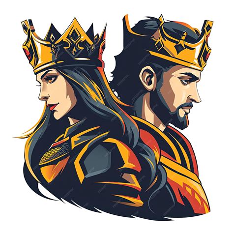 Premium Photo | 2d logo design of king and queen tshirt mockup logo esport logo