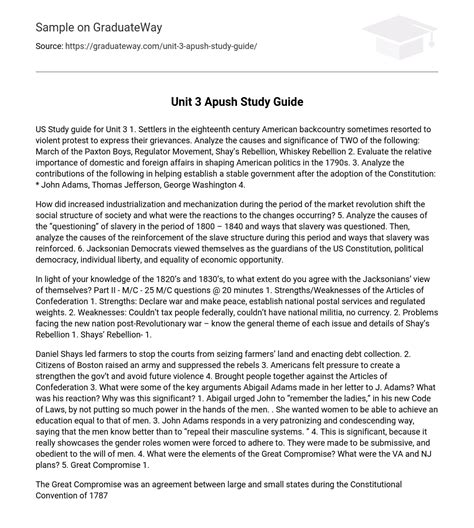 ⇉Unit 3 Apush Study Guide Essay Example | GraduateWay