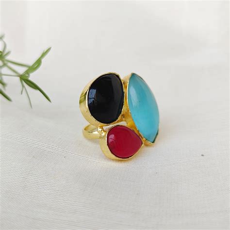 Monalisa stones trio finger ring – Embellished.in