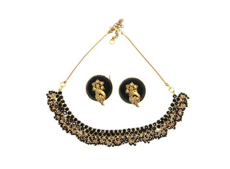Buy KUDUMBASHREE Devu Fashion Chain Ear Ring Set Black And Golden Color ...