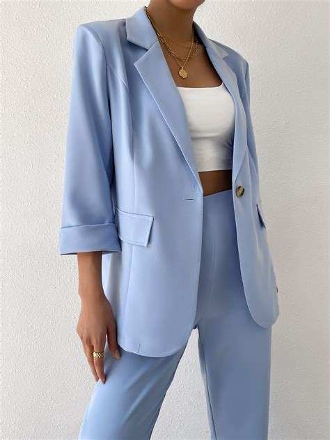 Split Cuff Single Button Blazer | Blue blazer women, Blazer outfits for ...