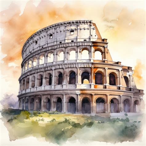 Premium Photo | A watercolor painting of the colosseum in rome