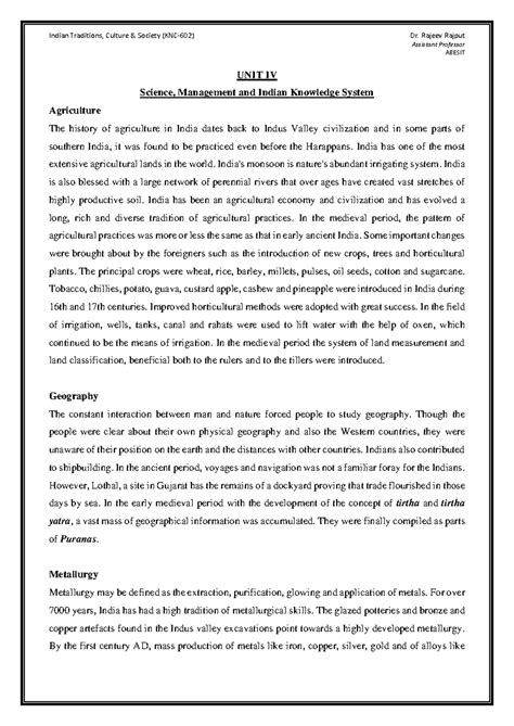 Lecture 17 Unit IV - Indian Tradition Culture and Society - Indian ...