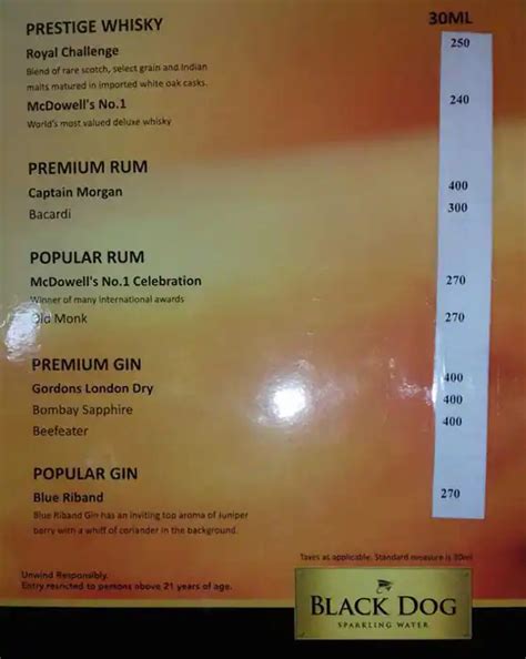 Menu at Cockpit Bar, Jaipur, 6