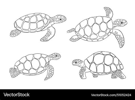 Swimming sea turtle outline sketch isolated on Vector Image