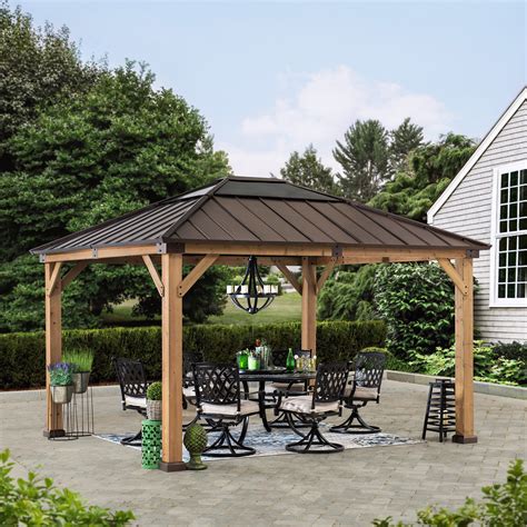 Sunjoy Hardtop Gazebo 11 x 13 ft. Upgrade Cedar Framed Wood Gazebos ...