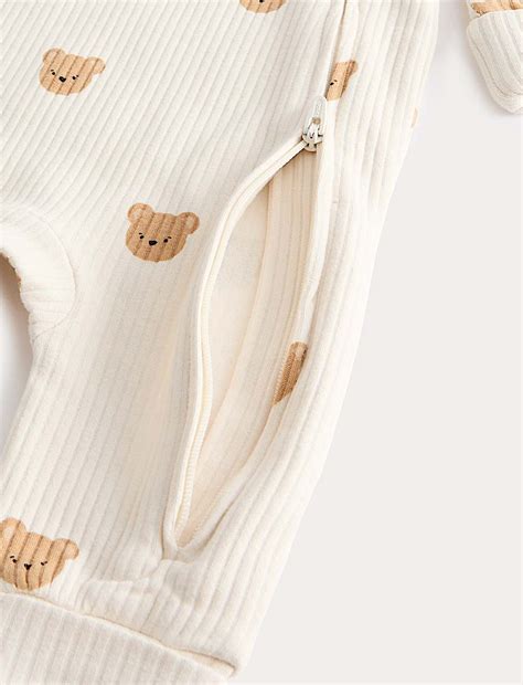 Buy Cotton Blend Bear Cosy Rib Sleepsuits (0-3 Yrs) at Marks & Spencer