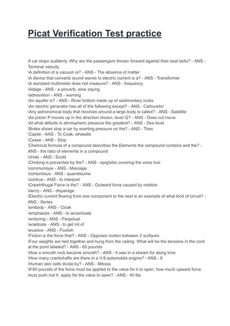 Picat Verification Test practice 2025/2026 Questions With Completed ...