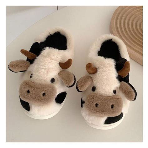 Cow Slippers For Women Fuzzy Plush Animal Slippers Winter Warm Cozy ...