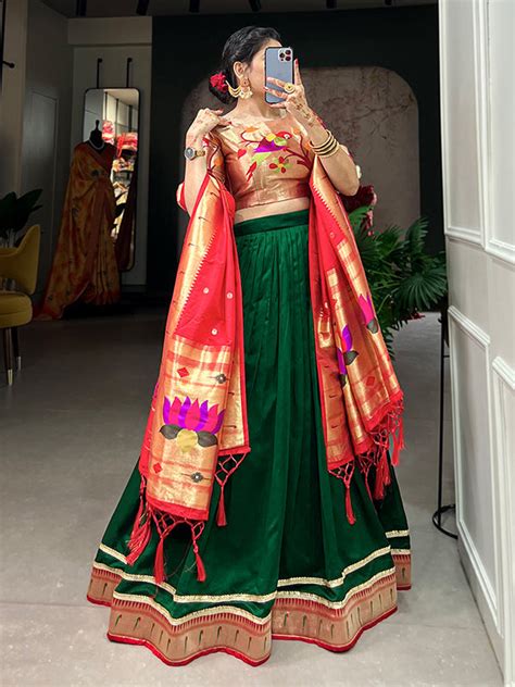 Dark Green Vichitra Silk Lace Border Lehenga Choli – NiharikaFab
