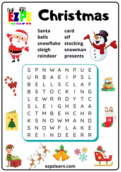 Christmas Word Search Worksheets for PreK-5 and ESL Students