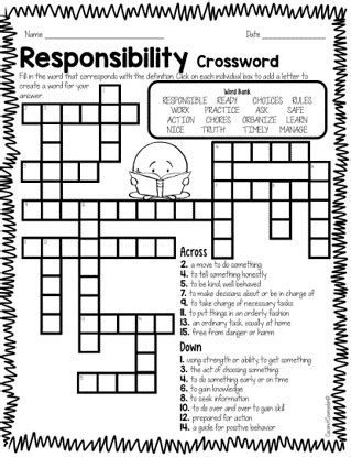 Responsibility Worksheet Set of 12 - Classful