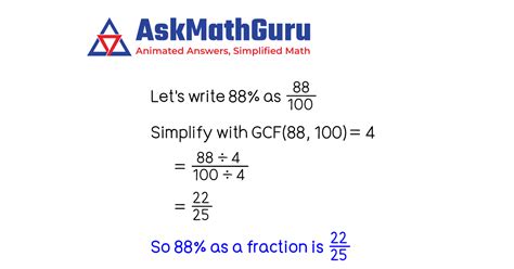 What is 88 percentage as a fraction | Percent as a fraction in simplest ...