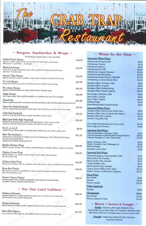 Menu at The Crab Trap pub & bar, Somers Point