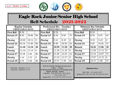 Bell Schedule – About Us – Eagle Rock High School