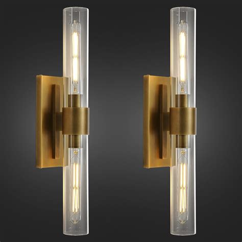 Brass Wall Sconces Set Of Two, 2-Light Dimmable Gold Sconces Wall ...