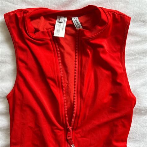 Calvin Klein red one piece swim Size S - Depop