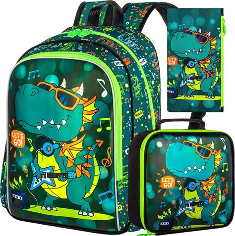 Amazon.com | FTJCF Boys Backpack, 16" Dinosaur Kids Bookbag with Lunch ...