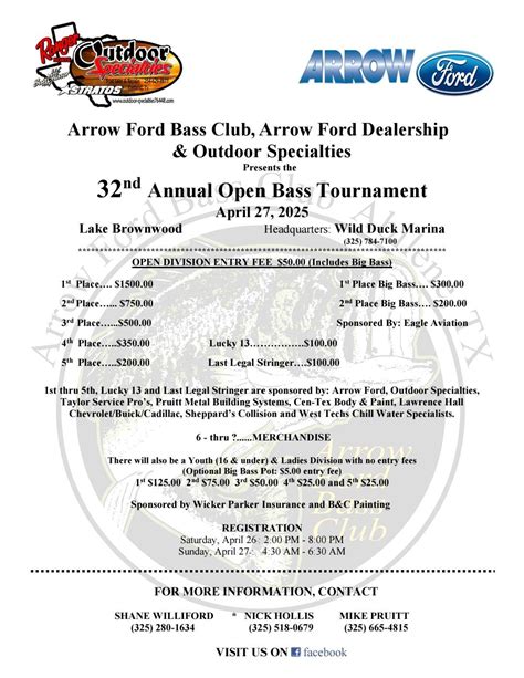 Calendar • 32nd Annual Open Bass Tournament