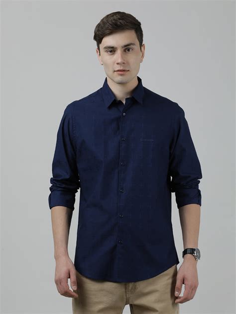 Buy Navy Full Sleeve 100% Cotton Printed Shirt Online India – Crocodile