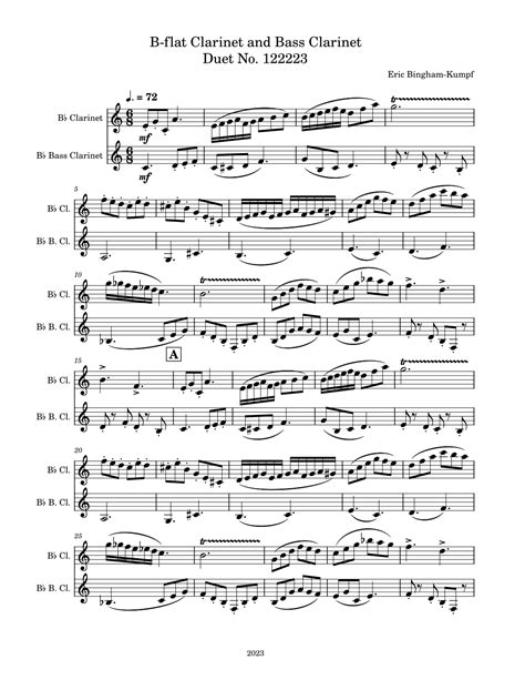 B-Flat Clarinet and Bass Clarinet Duet No.122223 by Eric Bingham-Kumpf ...